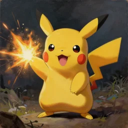 picasso painting of pikachu unleashing his power, dramatic lighting, intricate detail