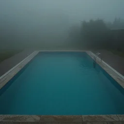 empty swimming pool, dark, moody, foggy, liminal, made by Sean Yoro, Zhang Kechun and Chie Yoshii, washed colors, high details, realistic