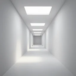 3 d render of a never ending white corridor, shiny, bright ceiling square lights, unreal engine