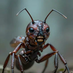 Close-up of an angry human ant hybrid, creepy, unsettling, disturbing, hd