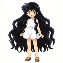 anime style, vivid, expressive, full body, 4 k, painting, a cute magical girl with a long wavy black hair, stunning, realistic light and shadow effects, centered, simple background, ikki tousen, studio ghibly makoto shinkai yuji yamaguchi