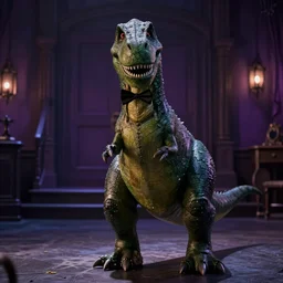 barney the dinosaur the style of the tim burton movie sweeney todd. film still, movie still