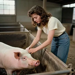 color film still, a beautiful woman tending to pigs in a piggery. ; babe ( 1 9 9 5 )