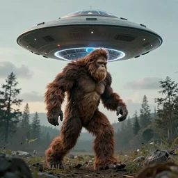 photo of Bigfoot getting abducted by ufo