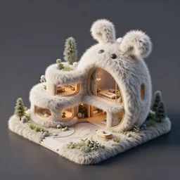 detailed architectural render of a futuristic home furry fuzzy muppets shape hairy surreal atmosphere inspired by postmodernism hyperreal hyperdetailed 3 d samaritual 8 k real engine iso view