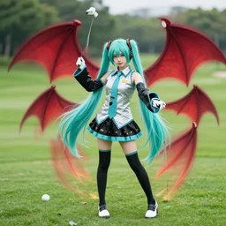 4 5 mm 1 9 7 7 cookbook photography of a hatsune miku cosplayer on a golf course summoning a demon, photography by tyler mitchell johfra bosschart