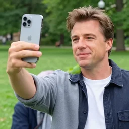 modern color fine details iphone 12 Pro selfie photograph of a young 20 year old Dustin Hoffman at 20 years old taking a selfie in a park on an iPhone 12 Pro, 20 year old Bill Murray, modern HD cell phone photograph in color, instagram,