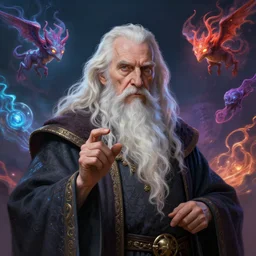 a portrait of an elder Grand sorcerer with some elemental entity flying around::highly detailed, digital painting, artstation, concept art, sharp focus, unreal engine 5, by Peter Mohrbacher, vivid colors, high contrast, cinematic, 8k resolution, intricate, photorealistic, digital painting,smooth, sharp focus, illustration, artstation trending, octane render, unreal engine