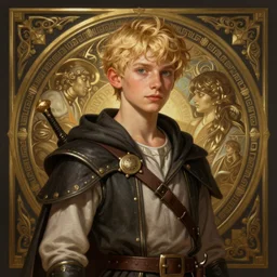 an epic fantasy comic book style portrait painting of a young blonde boy wearing plain thief clothes, confident, d & d, fantasy, intricate, elegant, highly detailed, digital painting, artstation, concept art, matte, sharp focus, illustration, art by artgerm and greg rutkowski and alphonse mucha