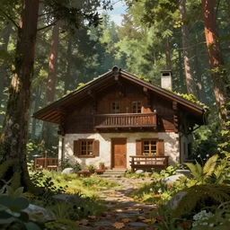 chalet in a woodland forest, digital art, concept art, fantasy art, highly detailed, hd wallpaper, hdr, artstation, deviantart, behance
