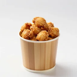 bamboo fried chicken bucket, photorealistic, isolated on a pure white background, centered, entire object in frame, sharp focus, soft studio lighting