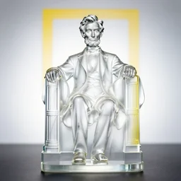 product photography. rule - of - thirds. studio lighting. national geographic merchandise. transparent figurine. see - through. upper body portrait photograph of a transparent!!!!! glass!!!!! statuette of abraham lincoln. award winning concept.