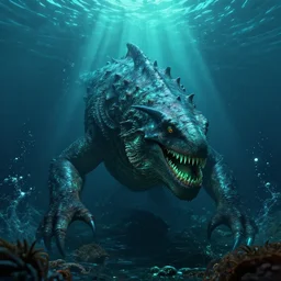 sea beast of the depths in the style of michael whelan and h. p. lovecraft. hyperdetailed photorealism by greg rutkowski. glowing rich color, 1 0 8 megapixels, 3 d finalrender, hd