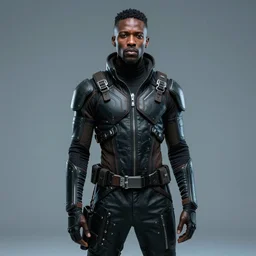 portrait of african man warrior, techwear, cyberpunk, by rafael albuquerque