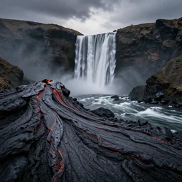waterfall made of lava, trendy on artstation