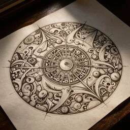 technical diagram of chaos and order on paper, exceedingly intricate, davinci style, infographic, blueprint, illuminated, manuscript, hand drawn sketch