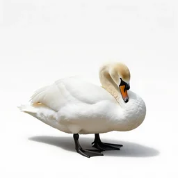 sleepy swan, photorealistic wildlife photography, full body, isolated on a pure white background, centered, entire subject in frame, sharp focus, soft studio lighting