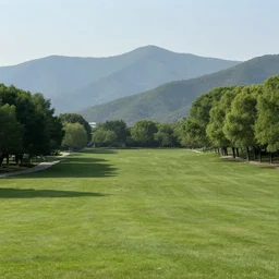 a realistic natural park with mountains in the background, in the style of hahaha hohoho