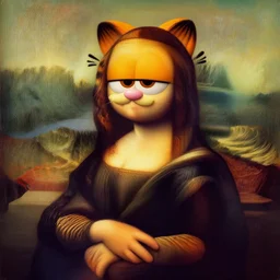 [ [ garfield ] ] as the ( ( ( ( ( ( ( ( ( ( mona lisa ) ) ) ) ) ) ) ) ), the cat is the painting, cat face, painting