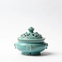 turquoise incense burner, studio product photography, isolated on a pure white background, centered, entire object in frame, sharp focus, soft studio lighting