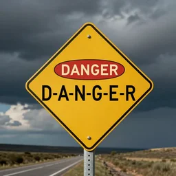 photo of a road sign that says DANGER, in English, spelled correctly as D-A-N-G-E-R