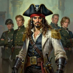 painting of doctor ivo robotnik as a pirate, epic, tragic, military art, fantasy, dieselpunk, hd shot, digital portrait, beautiful, artstation, comic style, by artgerm, guy denning, jakub rozalski, magali villeneuve and charlie bowater