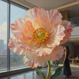 closeup, giant flower head, woman next to modern windows, luxury apartment, surreal photography, dramatic light, impressionist painting, digital painting, artstation, james gilleard! dream closeup, giant flower head, woman next to modern windows, luxury apartment, surreal photography, dramatic light, impressionist painting, digital painting, artstation, james gilleard