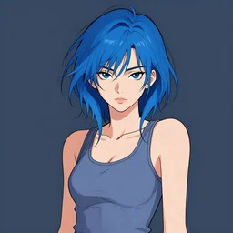 character portrait of a cool asian girl with messy blue hair, 2 8 4, wearing a tanktop, posing, highly detailed, stylized, medium shot, vector line art, clean cel shaded vector art, by ross tron, lois van baarle, artgerm, helen huang, makoto shinkai, ilya kuvshinov, rossdraws