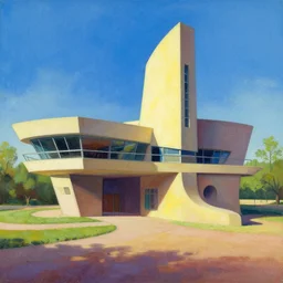 gouache by james gurney. building designed by frank lloyd wright