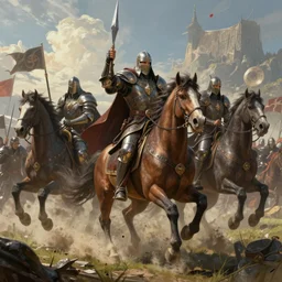 a band of glorious paladins mounted atop of powerful horses, feeling of a terrible battle, james gurney, artstation, greg rutkowski, highly detailed, 8 k post - processing, 8 k resolution beautifully detailed landscape trending on artstation, unreal engine, octane render, cinematic lighting, action shot, action pose