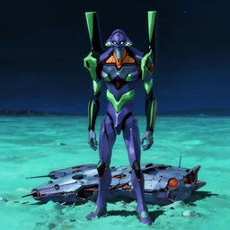 turquoise moonlight, a figure stands beside his wrecked spelljammer at the bottom of a dried - up lake in a turquoise desert beneath a starless night sky, evangelion, kyoto animation still, intricately detailed features, digital painting, yoshiyuki sadamoto