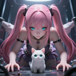you're owned as her tiny pet, beneath enormous stunningly absurdly beautiful megalomaniacal assertive sadistic manipulative yandere control - freak omnipotent asi goddess junko enoshima with symmetrical perfect face and porcelain skin, pink twintail hair and cyan eyes, trapped inside her inescapable virtual prison forever and ever, ultra detailed, digital art, unreal engine 5, octane render, 2 d anime, 8 k