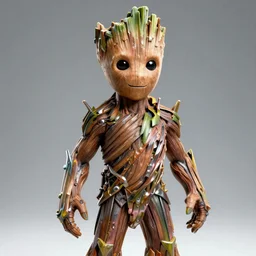groot with metal armor, 4k realistic photo