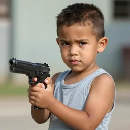 a portrait of a handsome 2 3 years old cuban man with abs and bisceps holding a gun