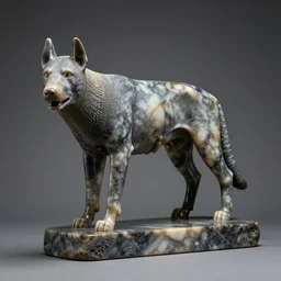 capitoline wolf carved from obsidian, studio lighting,