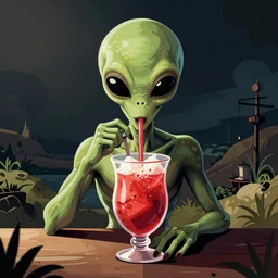 vector art of an alien drinking horchata, detailed