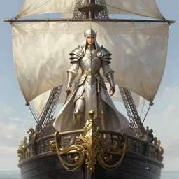fantasy warrior standing at the prow of a ship, intricate, elegant, highly detailed, centered, digital painting, artstation, concept art, smooth, sharp focus, illustration, art by Brom and donato giancola and Joseph Christian Leyendecker