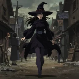 kyoto animation, moody, key anime visual portrait of a young female witch walking through a busy medieval village, dynamic pose, dynamic perspective, cinematic, dramatic lighting, muted colors, detailed silhouette, textured, anime proportions, alphonse mucha, perfect anime face, ilya kuvshinov, yoh yoshinari, takashi murakami