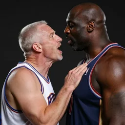 Mr Clean and Shaq intensely making out, realistic, hyperrealistic, highly detailed, very detailed, 8k resolution, real life, HD quality, dramatic, studio quality lighting