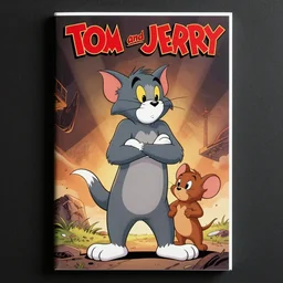 a comic book cover of the adventures of Tom and Jerry with vibrant illustrations