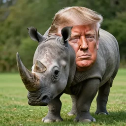 rhinoceros with Donald trump’s head and hair