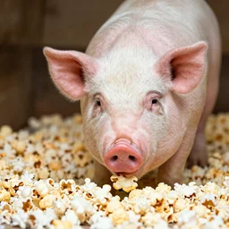 pig eatting popcorn