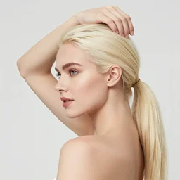 a very beautiful still of a beautiful white blonde - haired woman with a pony tail and leaning her hat slightly backwards, golden hour, lascivious look into the camera, front shot very close - up hyper detailed eyes, hyper detailed hair