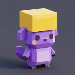 a small purple animal with a yellow box on its head, a low poly render by miyamoto, polycount, rayonism, low poly, polycount, rendered in maya