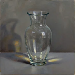 oil painting of transparent glass vase, cinematic light, strong shadows, sharp light