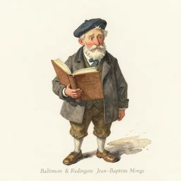 a muted color watercolor sketch of a little person story book character ifrom the book Baltimore & Redingote by Jean-Baptiste Monge of an old man in the style of by Jean-Baptiste Monge that looks like its by Jean-Baptiste Monge and refencing Jean-Baptiste Monge