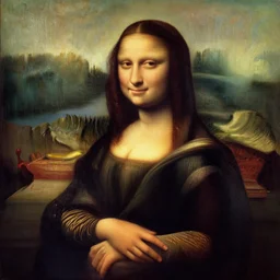 mona lisa holding a banana, oil in canvas