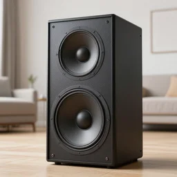 giant speakers in a living room, speaker is the size of a car