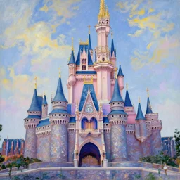 painting cinderella castle in the magic kingdom painted by Claude Monet