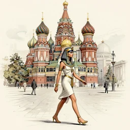 a sketch drawing, cleopatra walks around moscow, view of the central department store by gabo mendoza, trending on artstation
